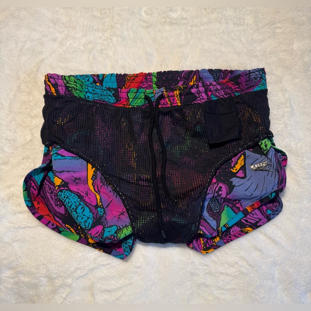 VINTAGE 80s RARE Speedo Multi-Color Abstract Track Shorts - Picture 6 of 7
